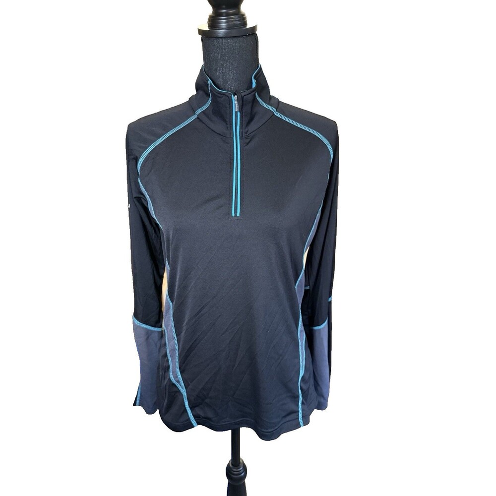 Subaru Black Label 1/4 Zip Pullover Mens M Black Blue Athletic Sweater EUC